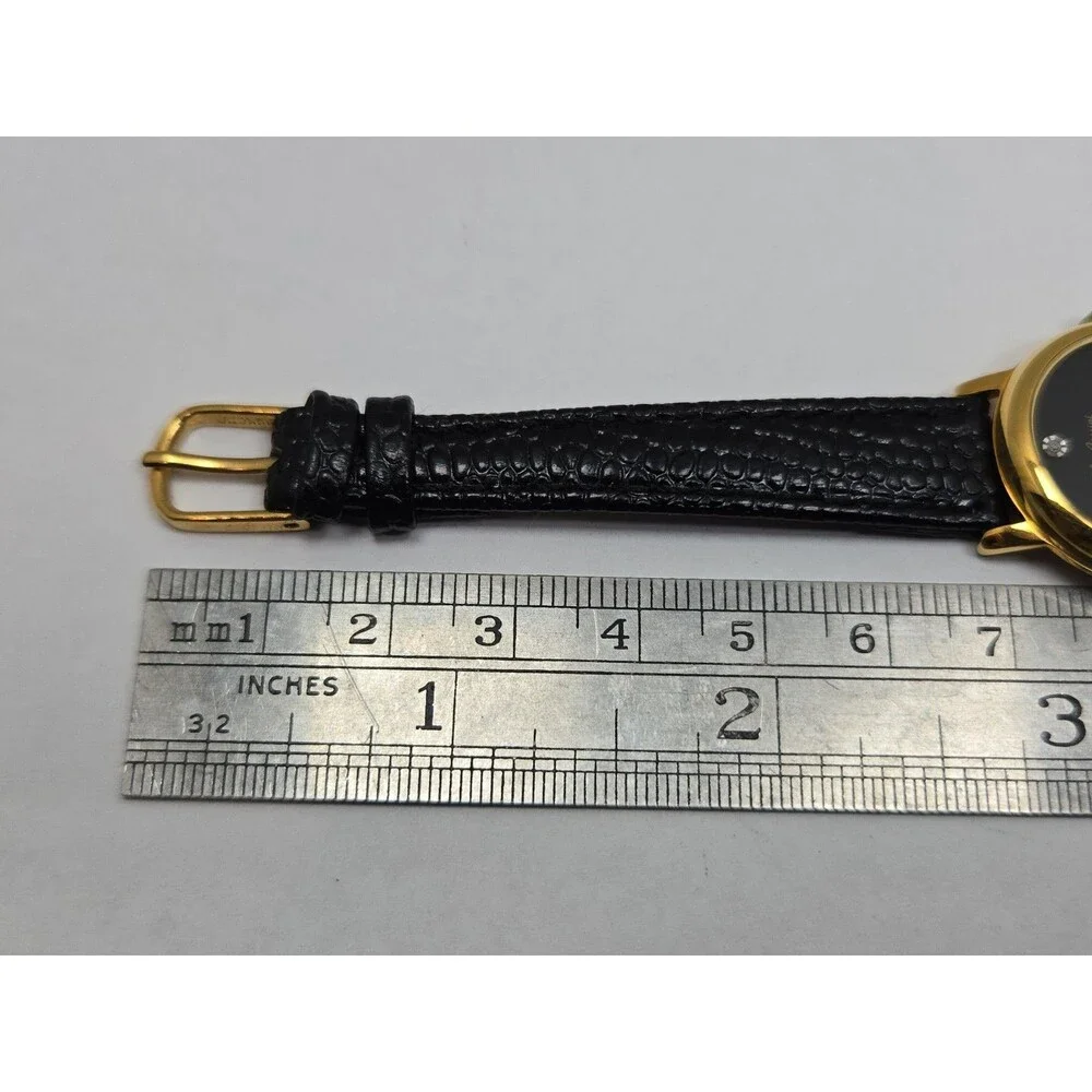 Oleg Cassini Womens Diamond Accent Black Dial Gold Tone Quartz Watch New Battery